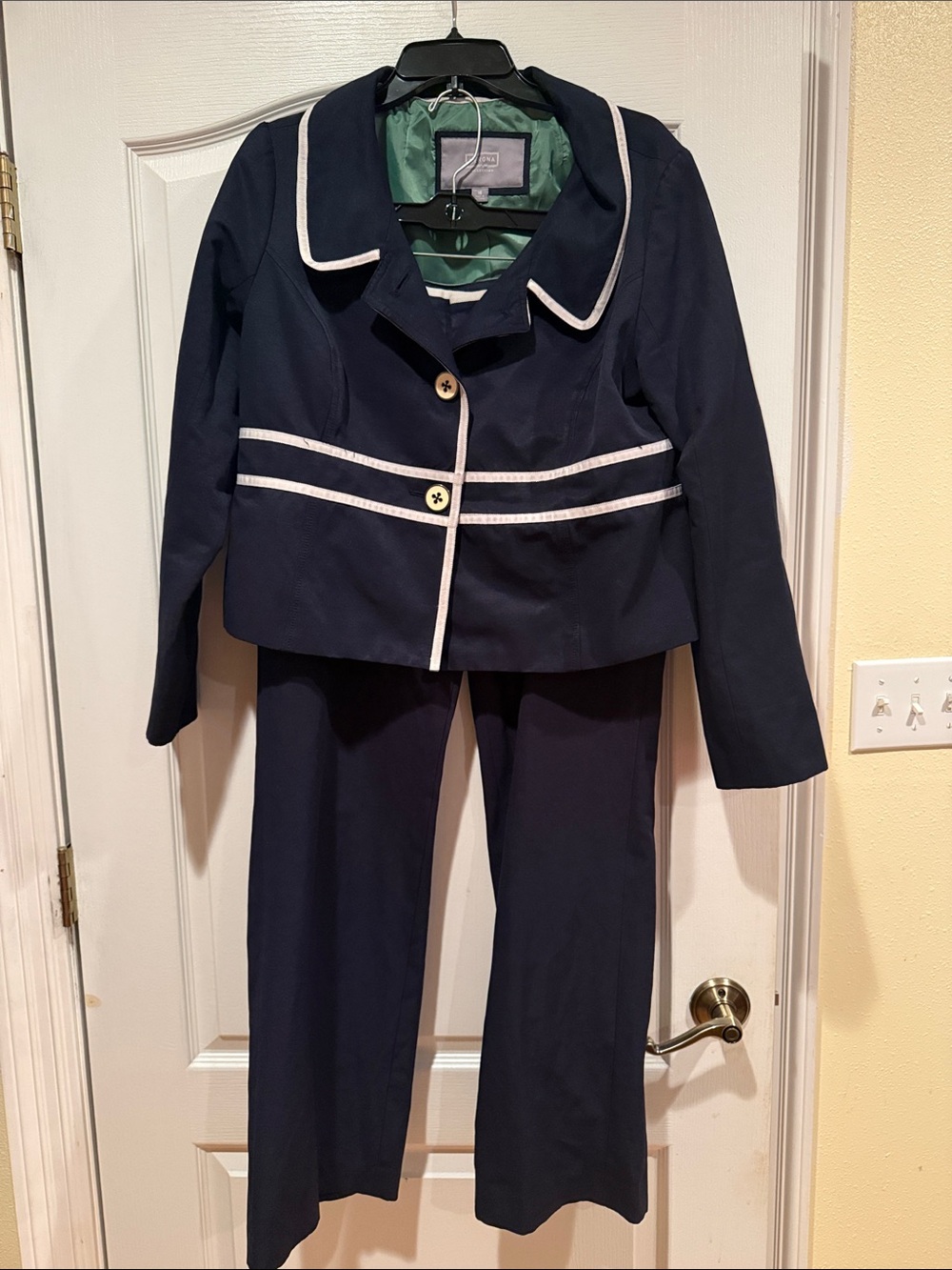 Navy Two-Piece Suit with White Trim